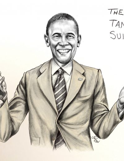 Tan Suit Barack - 16x20 -Charcoal Drawing - $1200