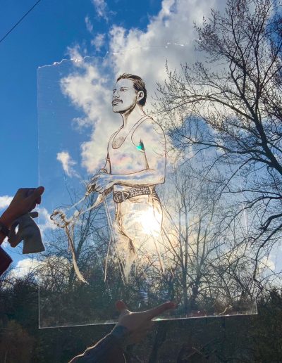 Freddie Mercury - 33x24 painted on plexiglass- $400