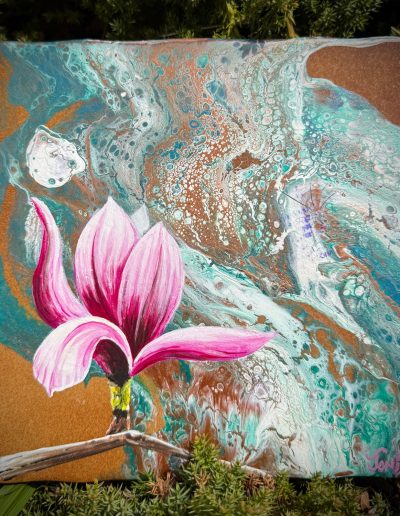 Magnolia- painted on Italian Terracotta Tile- 7.5x7.5 - $150
